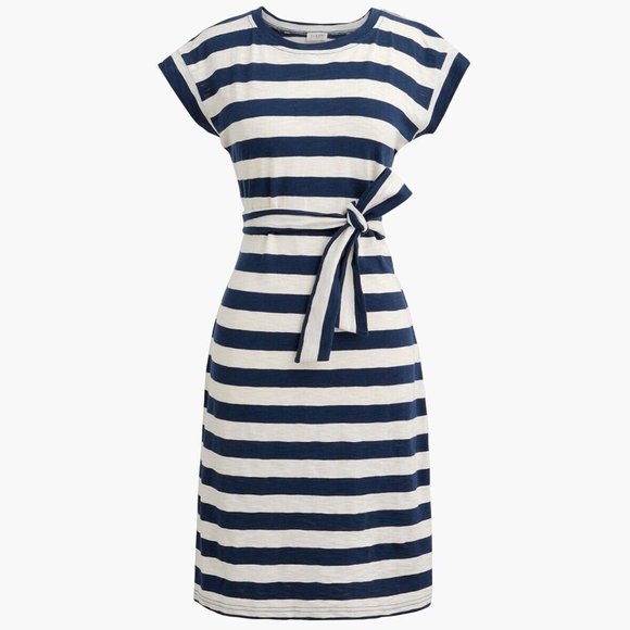 J Crew NWT $60 Navy Ivory Striped Tie Waist T-Shirt Dress in 100% Cotton szXL - Picture 14 of 15